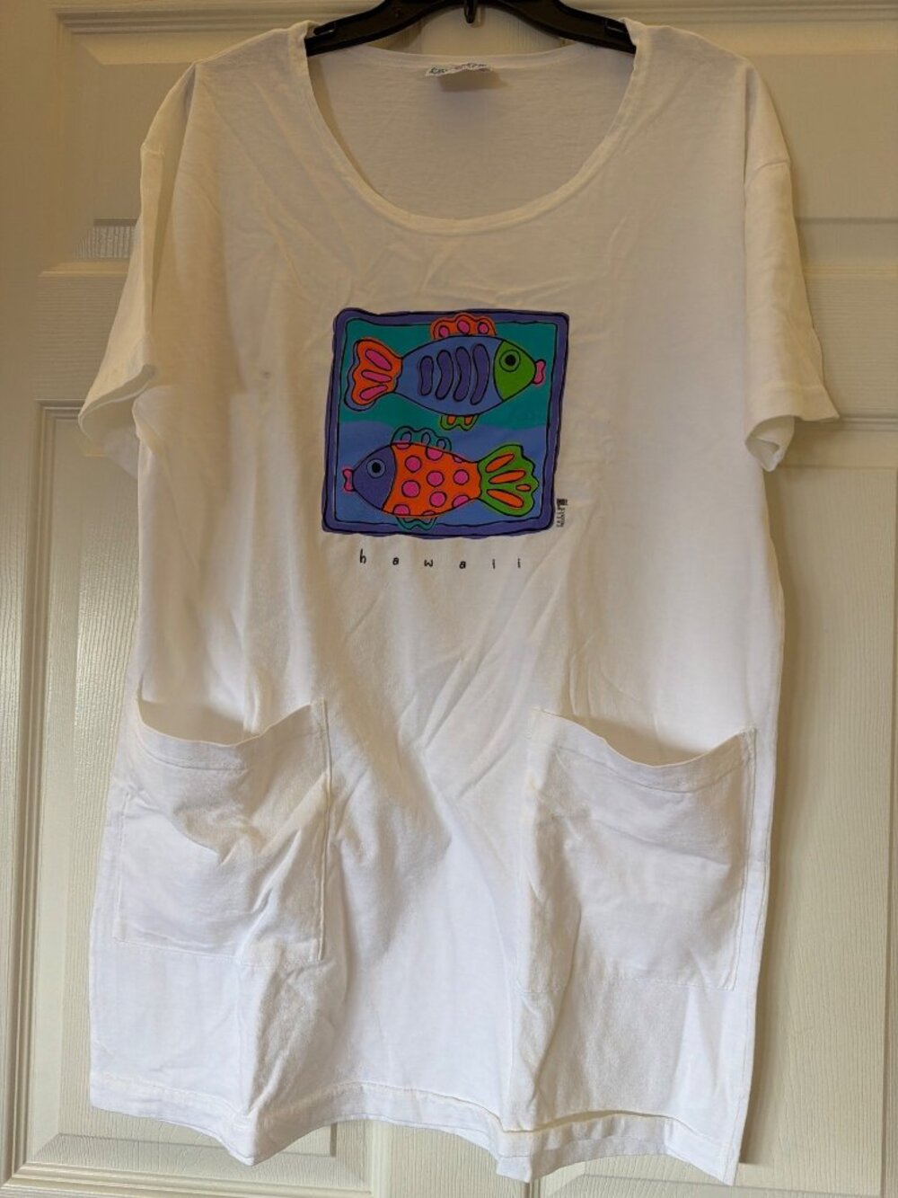 Fresh Produce White Cotton Dress With Colorful Fish Graphic & Pockets - Adult On